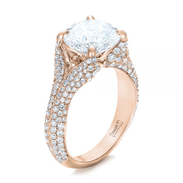 14k Rose Gold 14k Rose Gold Custom Pave Diamond Engagement Ring - Three-Quarter View - 102176