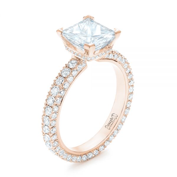 14k Rose Gold 14k Rose Gold Custom Pave Diamond Engagement Ring - Three-Quarter View -  103358
