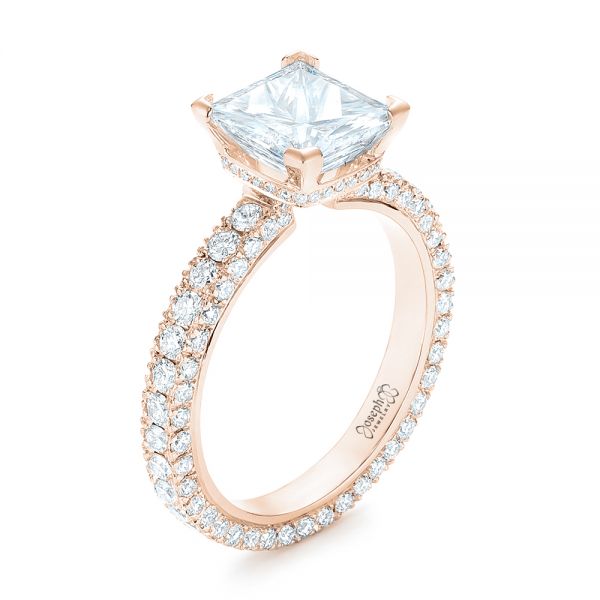 18k Rose Gold 18k Rose Gold Custom Pave Diamond Engagement Ring - Three-Quarter View - 103358