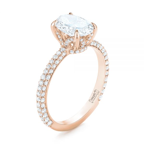18k Rose Gold 18k Rose Gold Custom Pave Diamond Engagement Ring - Three-Quarter View - 104689