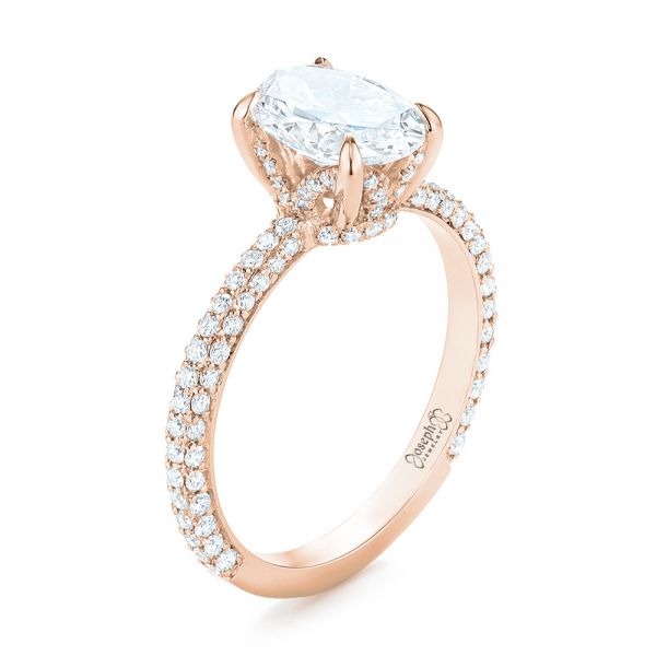 18k Rose Gold 18k Rose Gold Custom Pave Diamond Engagement Ring - Three-Quarter View -  104689