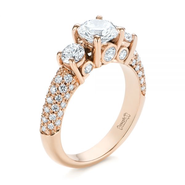 18k Rose Gold 18k Rose Gold Custom Pave Diamond Engagement Ring - Three-Quarter View -  104849