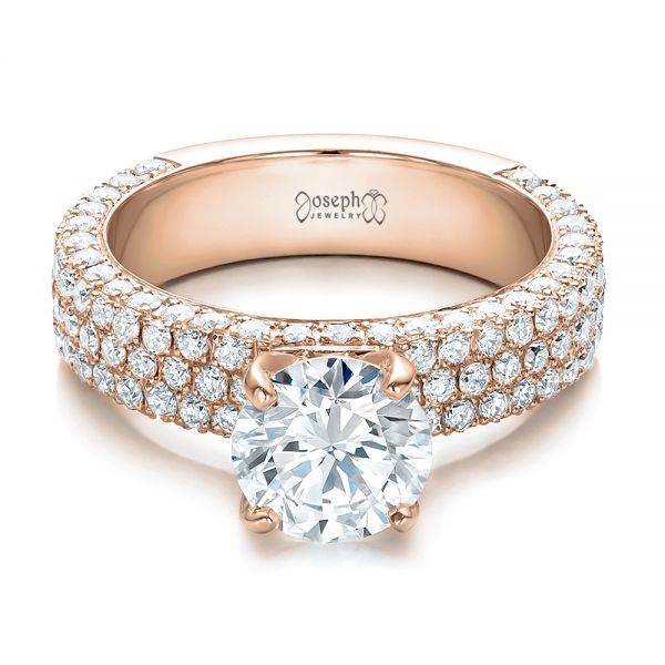 14k Rose Gold 14k Rose Gold Custom Pave Diamond Engagement Ring - Flat View -  100770