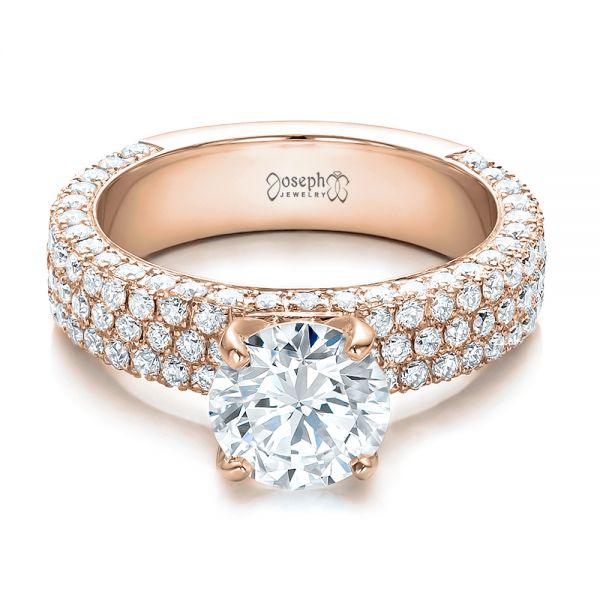 14k Rose Gold 14k Rose Gold Custom Pave Diamond Engagement Ring - Flat View - 100770