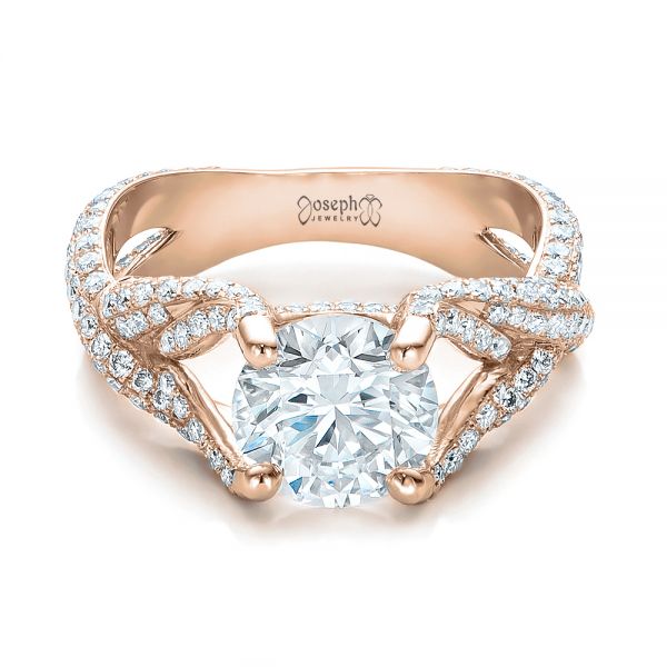 18k Rose Gold 18k Rose Gold Custom Pave Diamond Engagement Ring - Flat View -  100835