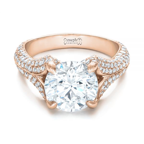 18k Rose Gold 18k Rose Gold Custom Pave Diamond Engagement Ring - Flat View -  102176