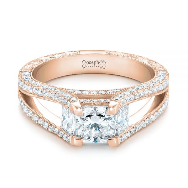14k Rose Gold 14k Rose Gold Custom Pave Diamond Engagement Ring - Flat View -  102796