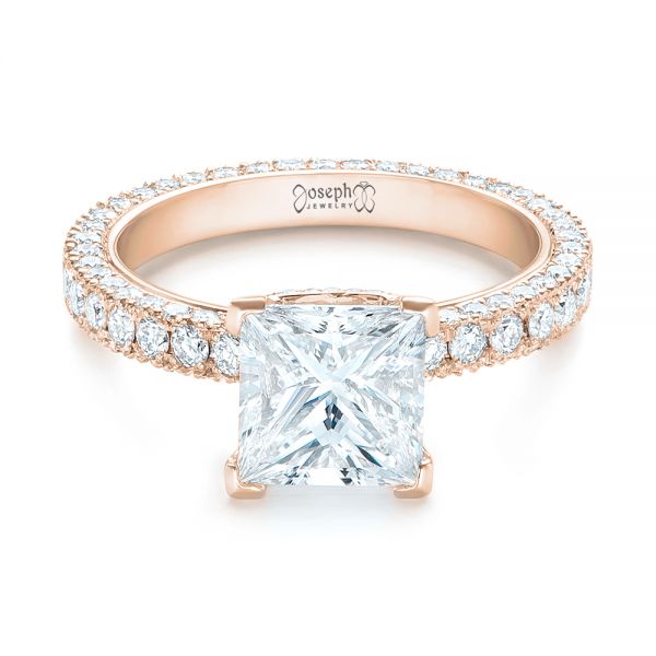 18k Rose Gold 18k Rose Gold Custom Pave Diamond Engagement Ring - Flat View -  103358