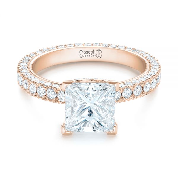 18k Rose Gold 18k Rose Gold Custom Pave Diamond Engagement Ring - Flat View - 103358
