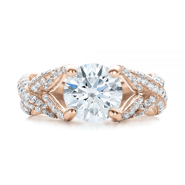 14k Rose Gold 14k Rose Gold Custom Pave Diamond Engagement Ring - Top View -  100835