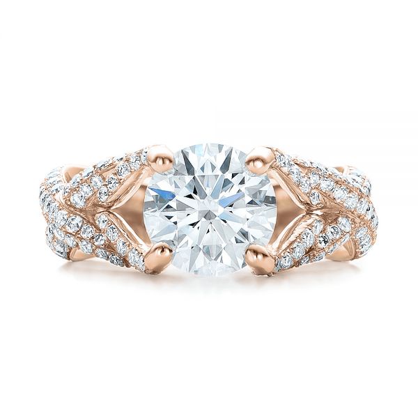14k Rose Gold 14k Rose Gold Custom Pave Diamond Engagement Ring - Top View - 100835
