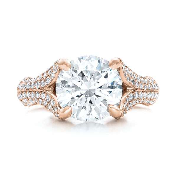 18k Rose Gold 18k Rose Gold Custom Pave Diamond Engagement Ring - Top View -  102176