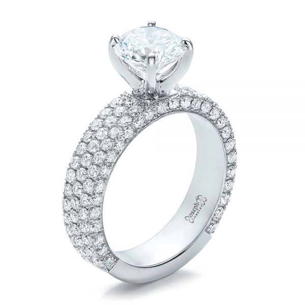  Platinum Custom Pave Diamond Engagement Ring - Three-Quarter View -  100770