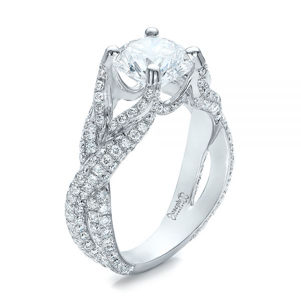 18k White Gold 18k White Gold Custom Pave Diamond Engagement Ring - Three-Quarter View -  100835