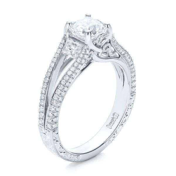  Platinum Custom Pave Diamond Engagement Ring - Three-Quarter View -  101681