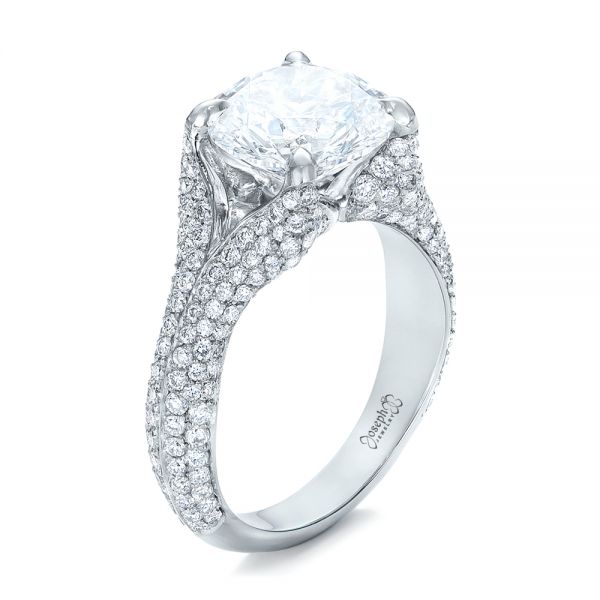 18k White Gold 18k White Gold Custom Pave Diamond Engagement Ring - Three-Quarter View -  102176