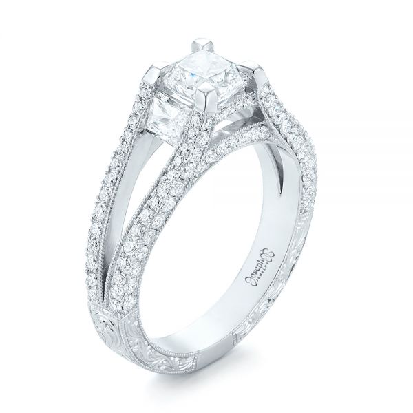  Platinum Custom Pave Diamond Engagement Ring - Three-Quarter View -  102796