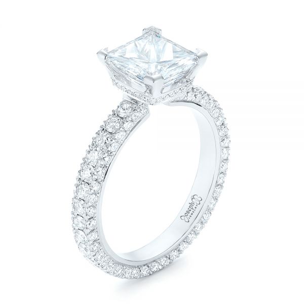 18k White Gold 18k White Gold Custom Pave Diamond Engagement Ring - Three-Quarter View -  103358