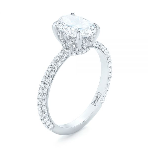  Platinum Custom Pave Diamond Engagement Ring - Three-Quarter View -  104689