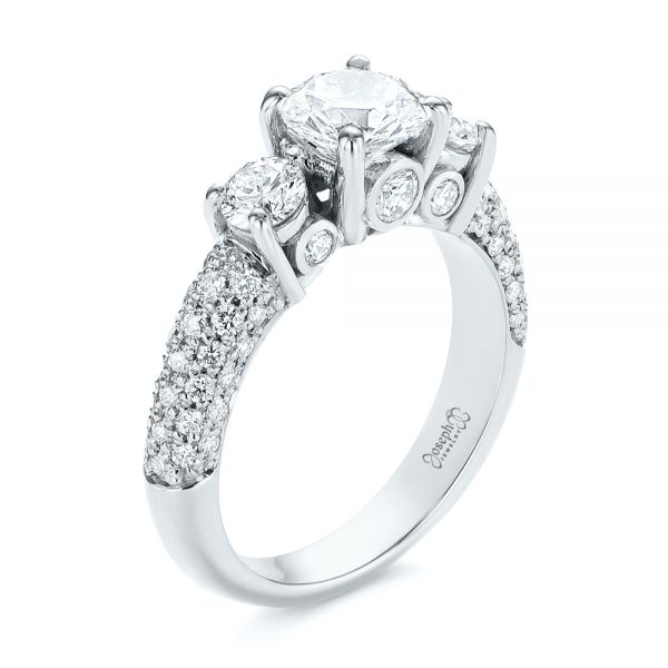 18k White Gold 18k White Gold Custom Pave Diamond Engagement Ring - Three-Quarter View -  104849