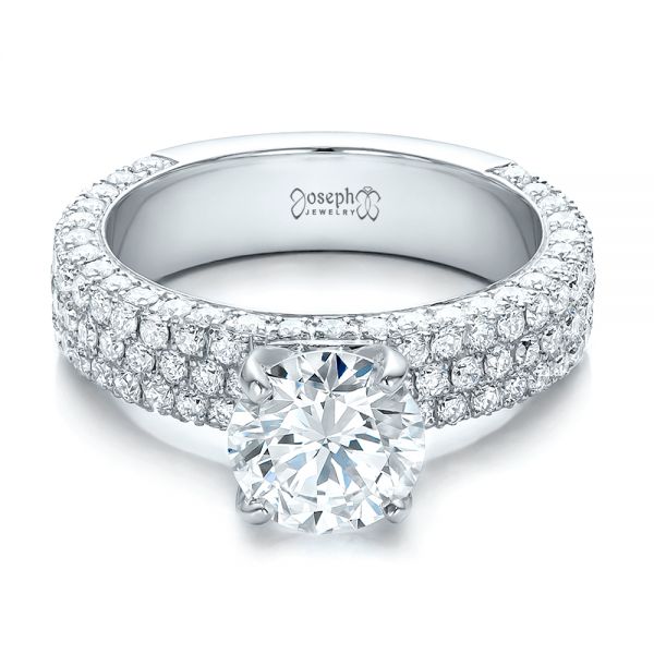  Platinum Custom Pave Diamond Engagement Ring - Flat View -  100770
