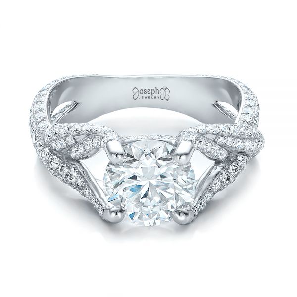  Platinum Custom Pave Diamond Engagement Ring - Flat View -  100835