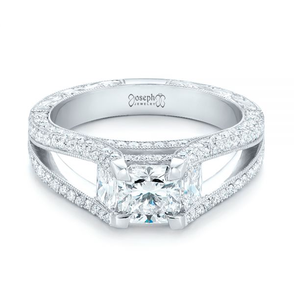 14k White Gold 14k White Gold Custom Pave Diamond Engagement Ring - Flat View -  102796