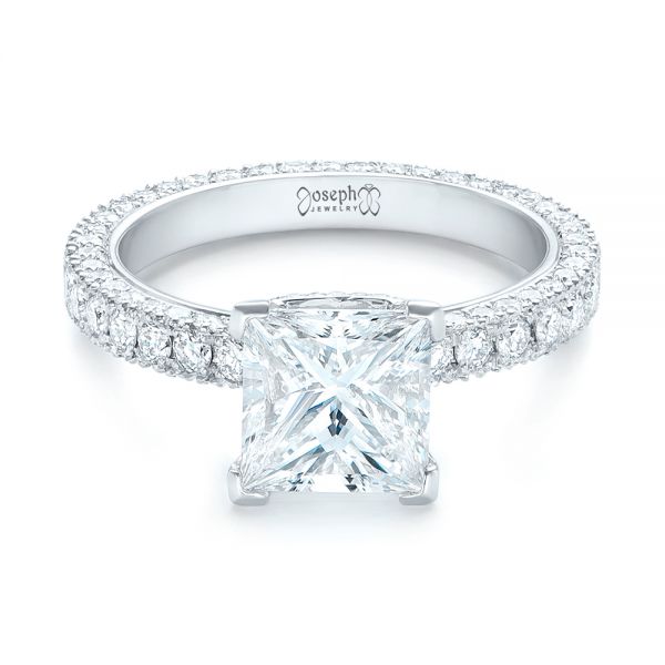  Platinum Custom Pave Diamond Engagement Ring - Flat View -  103358