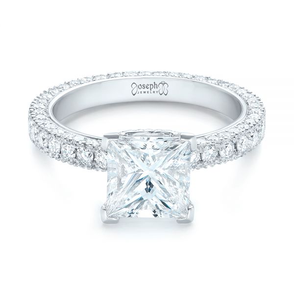 Platinum Custom Pave Diamond Engagement Ring - Flat View - 103358