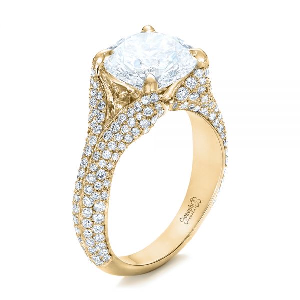 18k Yellow Gold 18k Yellow Gold Custom Pave Diamond Engagement Ring - Three-Quarter View -  102176