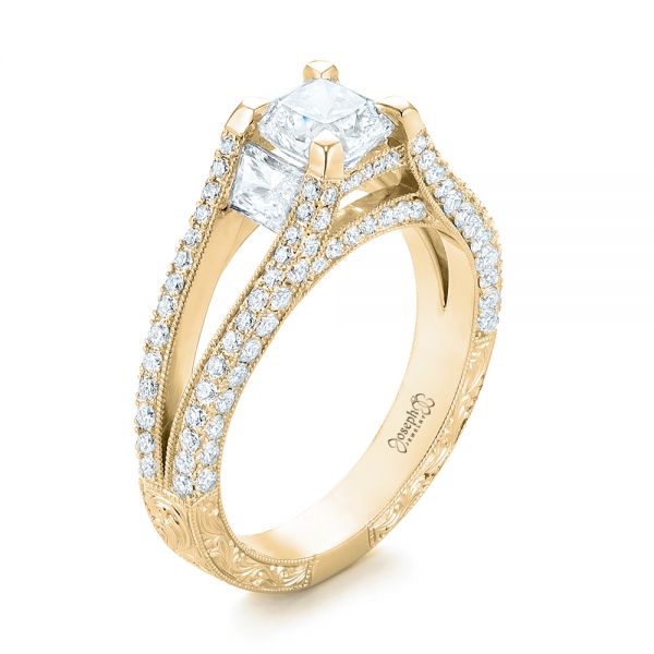 18k Yellow Gold 18k Yellow Gold Custom Pave Diamond Engagement Ring - Three-Quarter View -  102796