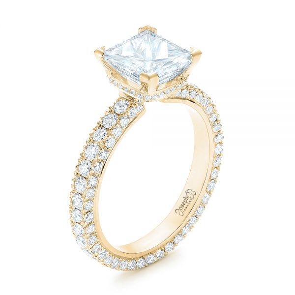 18k Yellow Gold 18k Yellow Gold Custom Pave Diamond Engagement Ring - Three-Quarter View -  103358