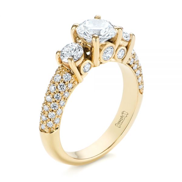 18k Yellow Gold Custom Pave Diamond Engagement Ring - Three-Quarter View -  104849