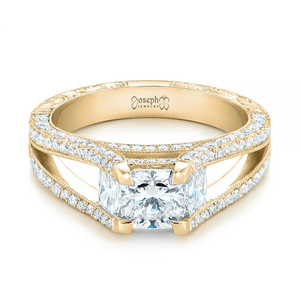 14k Yellow Gold 14k Yellow Gold Custom Pave Diamond Engagement Ring - Flat View -  102796