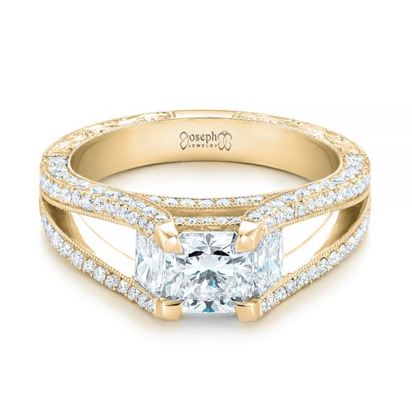 14k Yellow Gold 14k Yellow Gold Custom Pave Diamond Engagement Ring - Flat View - 102796