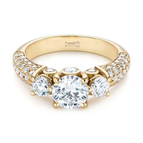 18k Yellow Gold Custom Pave Diamond Engagement Ring - Flat View -  104849