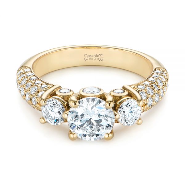 18k Yellow Gold Custom Pave Diamond Engagement Ring - Flat View - 104849