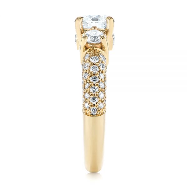 18k Yellow Gold Custom Pave Diamond Engagement Ring - Side View -  104849