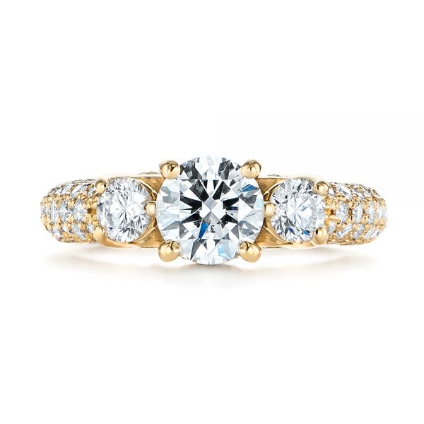 18k Yellow Gold Custom Pave Diamond Engagement Ring - Top View - 104849