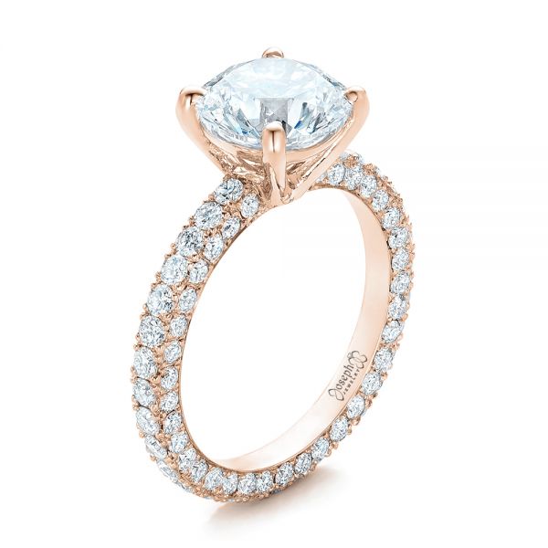 18k Rose Gold 18k Rose Gold Custom Pave Diamond Eternity Engagement Ring - Three-Quarter View -  102143