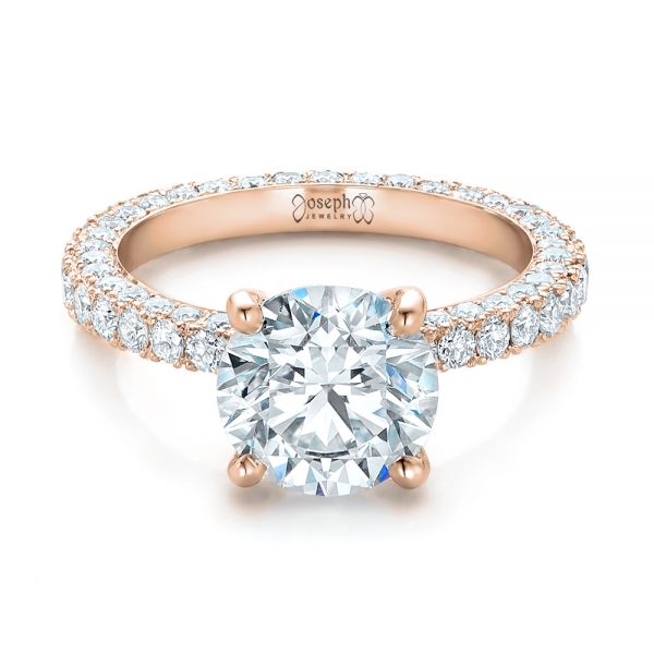 14k Rose Gold 14k Rose Gold Custom Pave Diamond Eternity Engagement Ring - Flat View -  102143