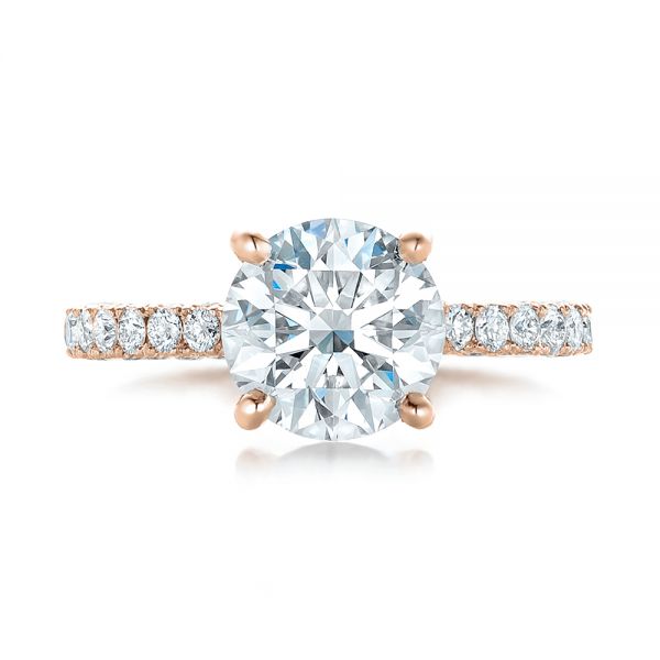 14k Rose Gold 14k Rose Gold Custom Pave Diamond Eternity Engagement Ring - Top View -  102143