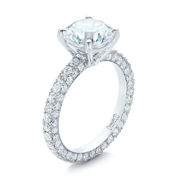 18k White Gold Custom Pave Diamond Eternity Engagement Ring - Three-Quarter View -  102143