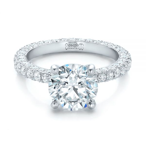 18k White Gold Custom Pave Diamond Eternity Engagement Ring - Flat View -  102143