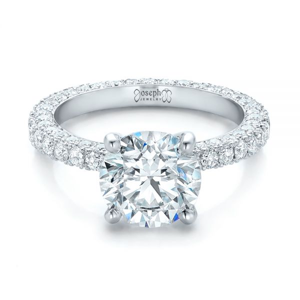 18k White Gold Custom Pave Diamond Eternity Engagement Ring - Flat View - 102143
