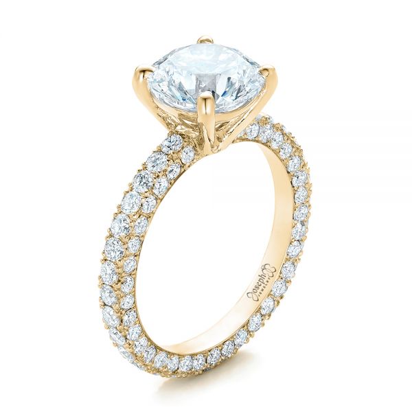 18k Yellow Gold 18k Yellow Gold Custom Pave Diamond Eternity Engagement Ring - Three-Quarter View -  102143