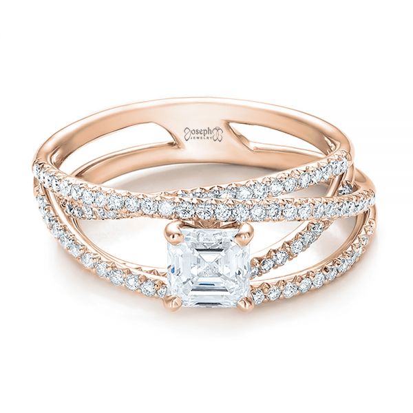 18k Rose Gold 18k Rose Gold Custom Pave Diamond Multi-band Engagement Ring - Flat View -  100612