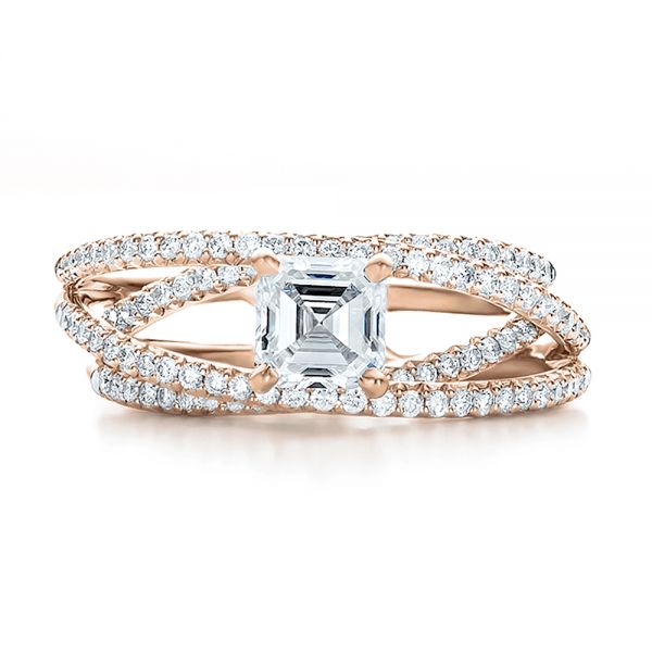 18k Rose Gold 18k Rose Gold Custom Pave Diamond Multi-band Engagement Ring - Top View -  100612