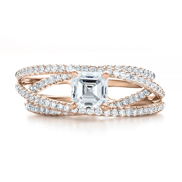 18k Rose Gold 18k Rose Gold Custom Pave Diamond Multi-band Engagement Ring - Top View - 100612