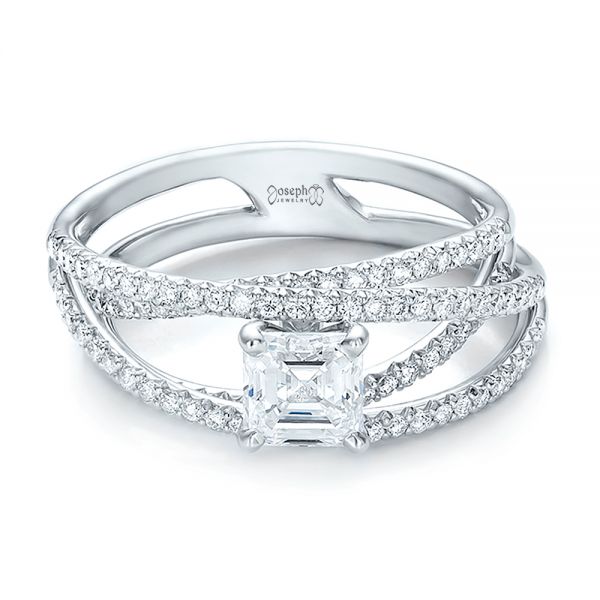 18k White Gold Custom Pave Diamond Multi-band Engagement Ring - Flat View -  100612